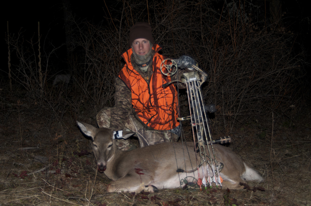 Doe #2 Montana Wild, Bear Carnage, Travis Boughton, G5 T3 broadhead, NW Montana Deer Hunting, Whitetail Doe, deer heart shot, easton FMJ axis arrow, trophy ridge hitman 7, Sitka outerwear, Danner Pronghorn, Russell Outdoors Apparel, Montana Hunting region 170