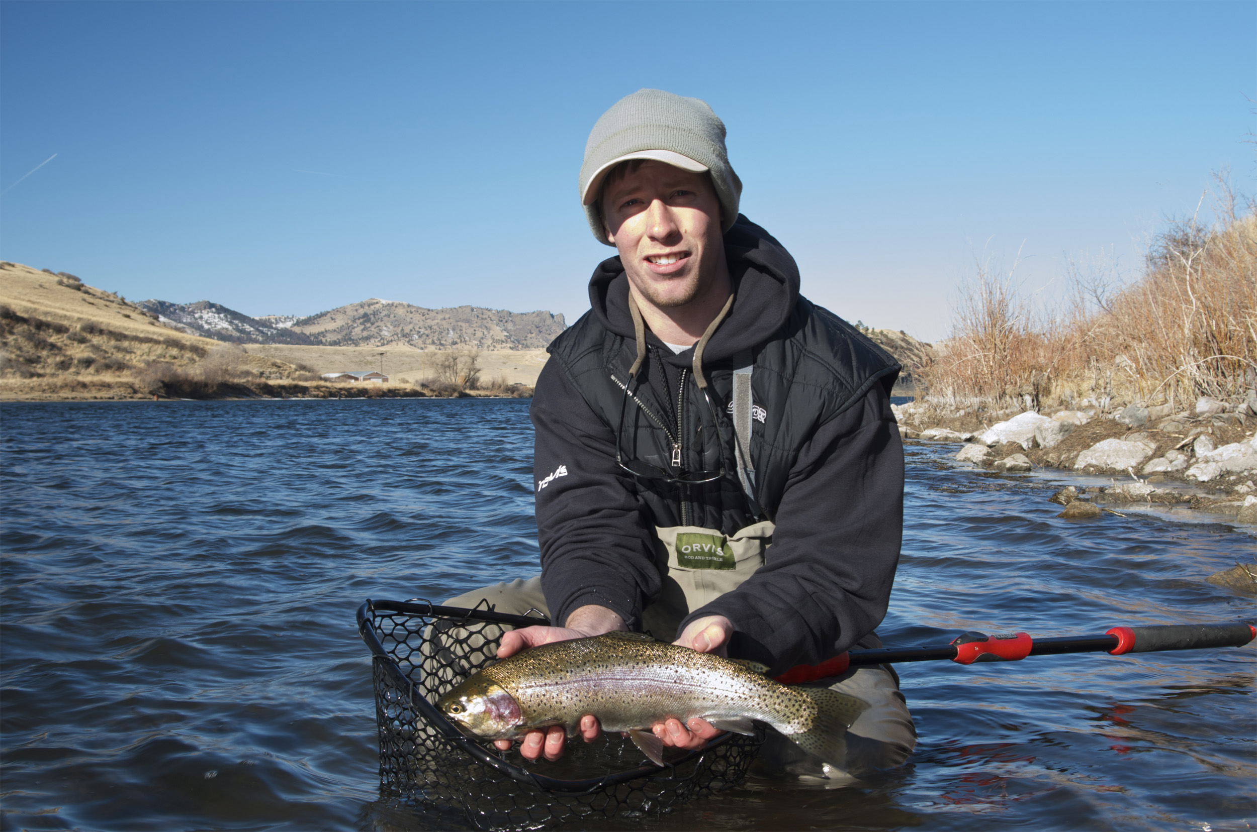1st of the day fly fishing montana, montana wild, missouri river, brown trout, rainbows, winter, outdoors, nymphing, action, Travis Boughton, Headhunters